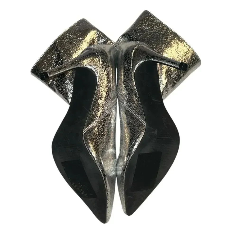 Mia Cracked Silver Metallic Stiletto Heel Dress Boots(Size 7M)